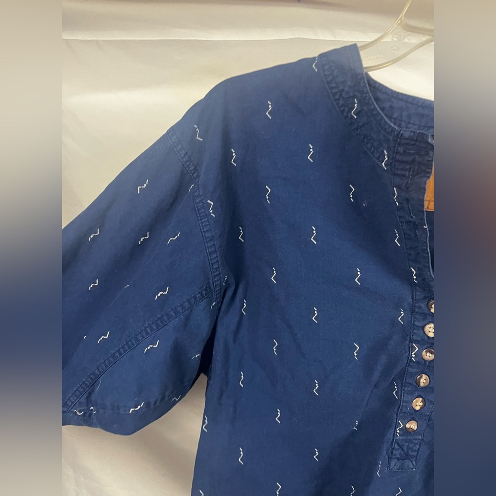 Vintage Women’s‎ Boho Henley Printed Blue Pop Over Long Sleeve- Size Small - Picture 6 of 6